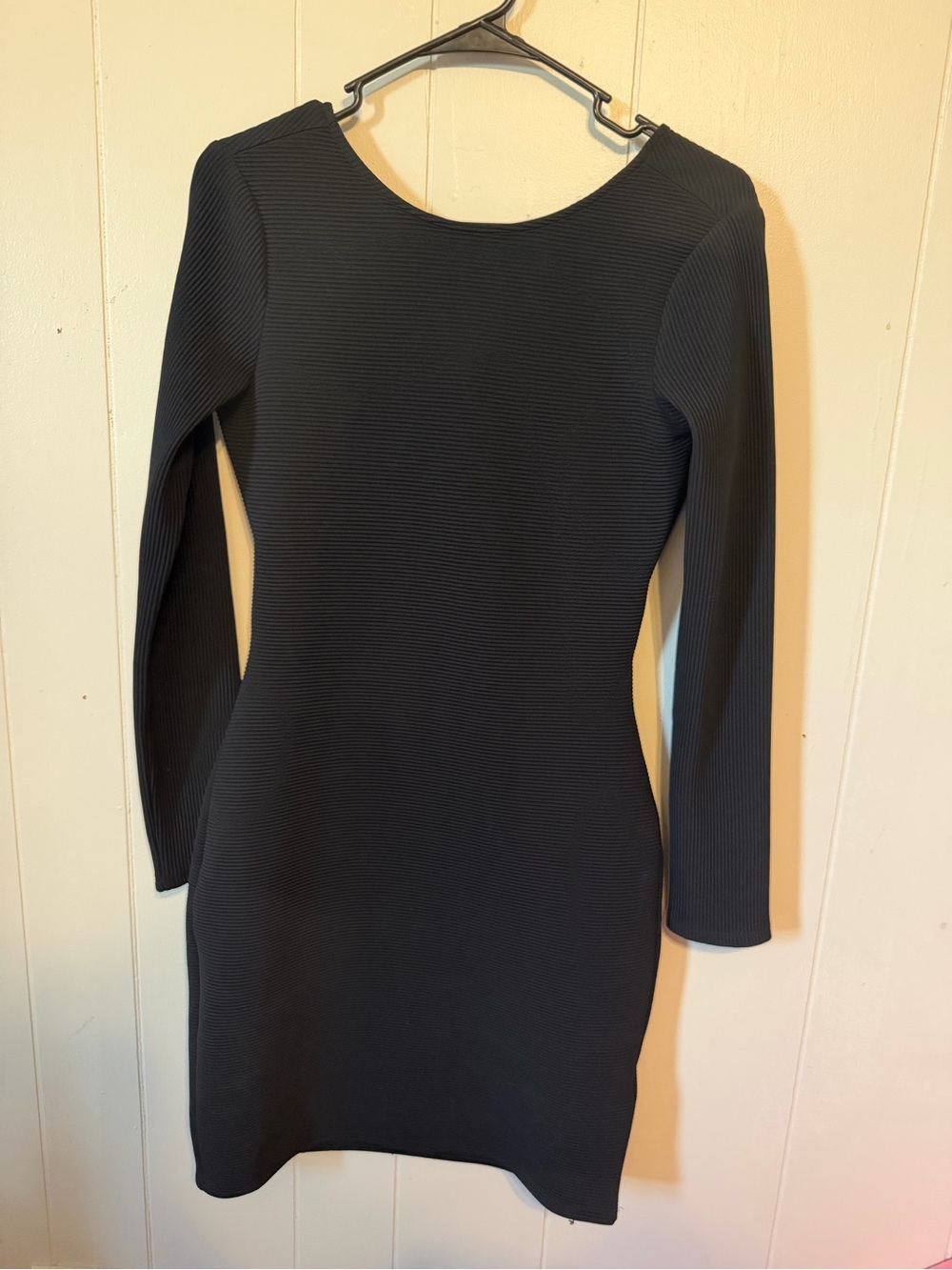 Express Black Long Sleeve Ribbed Bodycon Mini Dress